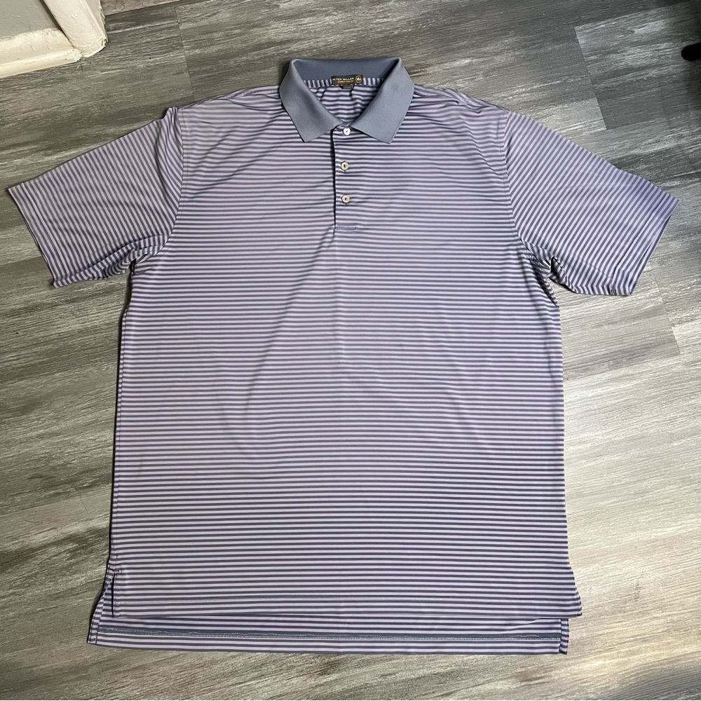 Peter Millar Summer Comfort Golf Polo Mens Size XL Purple Gray Striped Stretch
